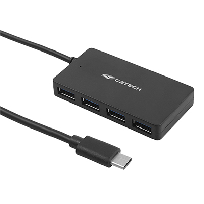 HUB USB-C C3Tech HU-C310BK com 4 portas USB 3.0 tipo A