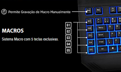 Teclado Gamer C3Tech KG-110 5 teclas c/ macro e LED