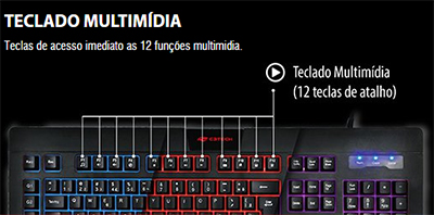 Teclado Gamer C3Tech KG-110 5 teclas c/ macro e LED