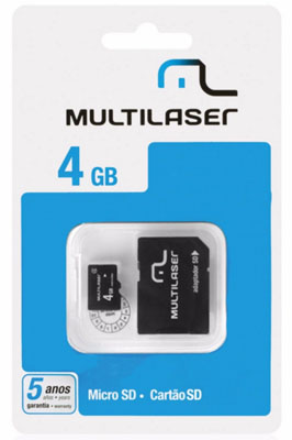 Carto 4GB MicroSDHC c/ adapt. Multilaser MC456 classe4