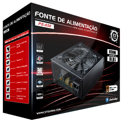 Fonte ATX v.2.3 850W C3Tech PS-850 80 Plus bronze