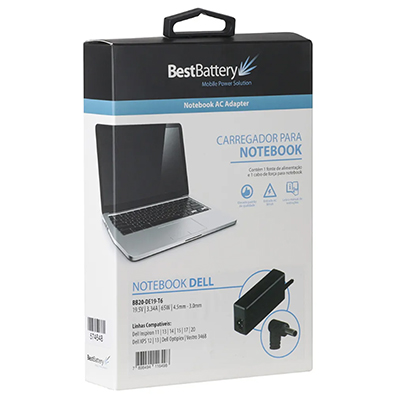 Carregador BestBattery p/ Dell 19,5V 65W Pino 4,5mm-3mm