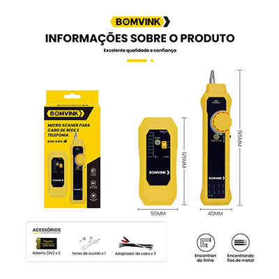 Scaner e localizador de cabos de rede e telefonia Bomvik BOM-6404 