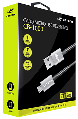 Cabo micro USB reversvel C3Tech CB-1000 1,5m