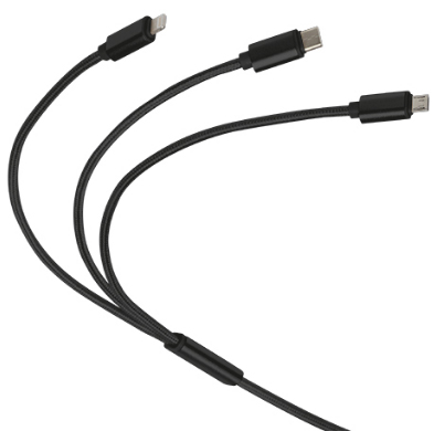 Cabo USB triplo OEX CB800 tipo C x MicroUSB x Lightning