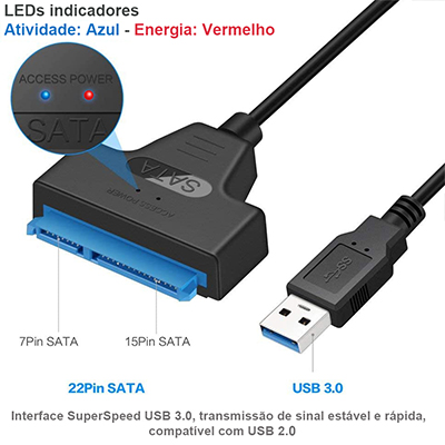 Cabo conversor USB 3.0 p/ SATA III Comtac 29139380