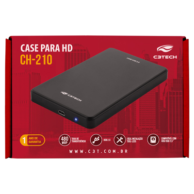 Case p/  HDD/SSD 2,5 pol. C3Tech CH-210BK 480Mbps USB2