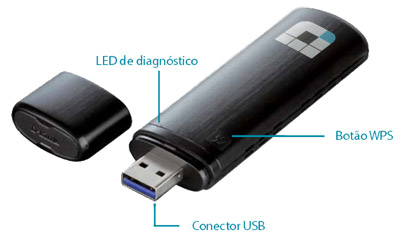 Adaptador USB de rede WiFi D-LINK DWA-182 AC1200 Dual B