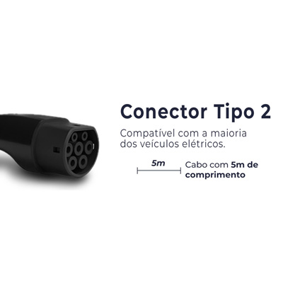 Carregador Carro El�trico 3,5KW Coletek EV-03PKW Port�til Tipo 2 BYD