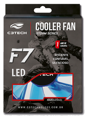 Cooler 80x80x25mm 3 pinos C3Tech c/ 4 LEDs p/ gabinete