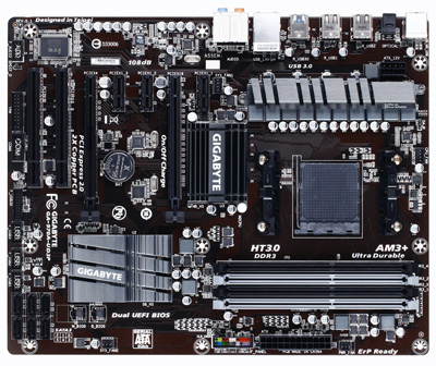 Placa me Gigabyte GA-970A-UD3P, p/ AMD AM3+ USB3 e OC