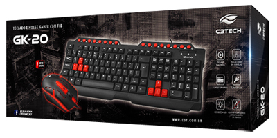 Teclado e mouse LED gamer c/ fio C3Tech GK-20