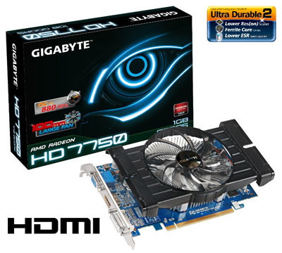 Placa v�deo Radeon Gigabyte HD7750 1GBDDR5 VGA HDMI DVI