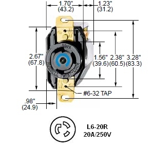 Tomada NEMA L6-20R APC P/ nobreaks at 250V-20A