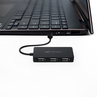 HUB USB-C C3Tech HU-C200BK c/4 portas USB 2.0 tipo A