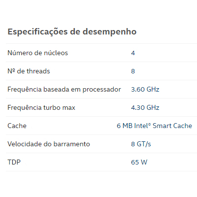 Processador Intel i3-10100F 3.6GHz 6MB LGA1200 10g sv