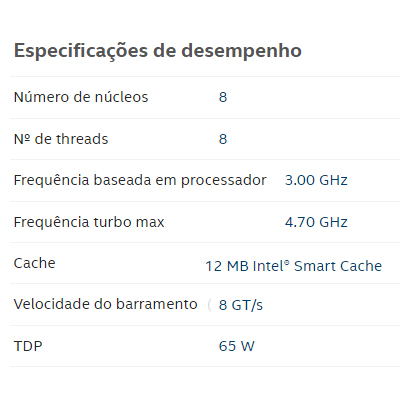 Processador Intel i7-9700 3/4.7GHz 12MB 9 ge c/ vdeo