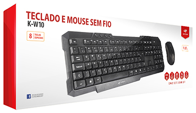 Teclado e mouse sem fio C3Tech K-W10 1000dpi 2.4GHz