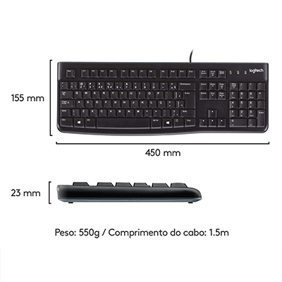 Teclado Logitech K120 ABNT2, c/ fio USB