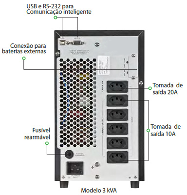 Nobreak SMS 3KVA 2400W Mirage senoidal dupla conv. 220V