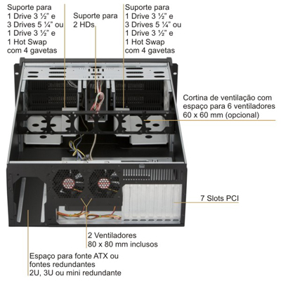 Gabinete rack Nilko 4U NK211 EATX-DR, 19 pol. 4U 632 mm