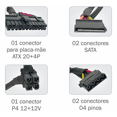 Fonte 200W reais K-Mex PB-200DNA bivolt automtica cabo