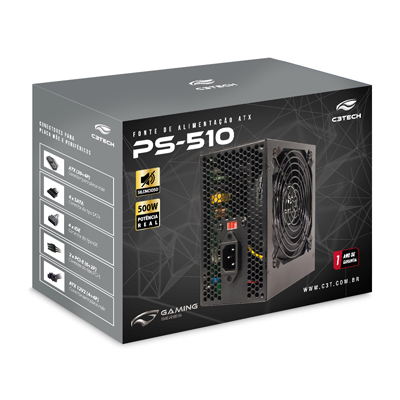 Fonte Gamer ATX 500W reais C3Tech PS-510BK