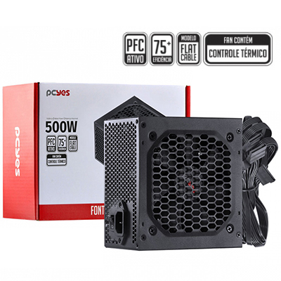 Fonte ATX 500W reais PCyes PXSP500WP, PFC ativo