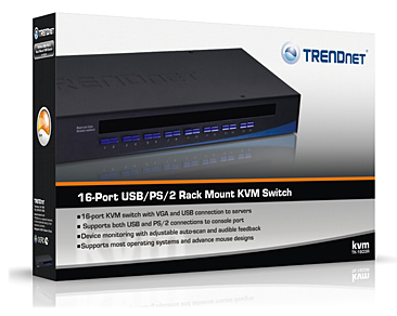 Switch KVM 16 portas p/ rack, TrendNet TK-1603R USB/VGA