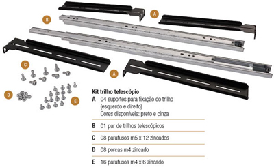 Trilho telescpico T450 450 mm p/ gabinetes rack nilko