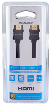 Cabo slim HDMI macho vers�o1.4 3D Multilaser WI283 1,8m