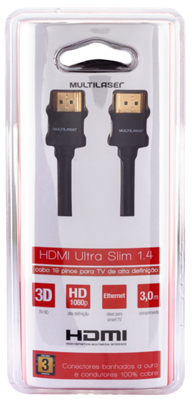 Cabo slim HDMI macho vers�o 1.4 3D Multilaser WI284 3m