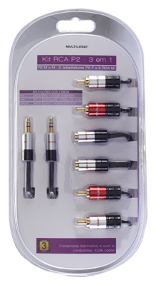 Kit de cabos de udio RCA P2 c/ 3 em 1 Multilaser WI286