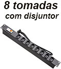 Rgua PDU 8 tomadas Nilko, 20A p/ rack 19 c/ disjuntor#100