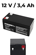 Bateria Powertek de 12V 3,4Ah VRLA 65x65x13,5cm