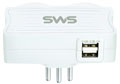 Carregador branco c/ 2 USB 5V/1,5A SMS c/ 2 tomadas 10A#98