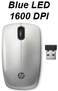 Mouse sem fio HP Z3200 prata 1600 dpi Blue LED, USB