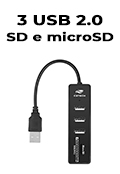 HUB USB 2.0 C3Tech HU-L200BK 3 USB2 slot SD e microSD 2